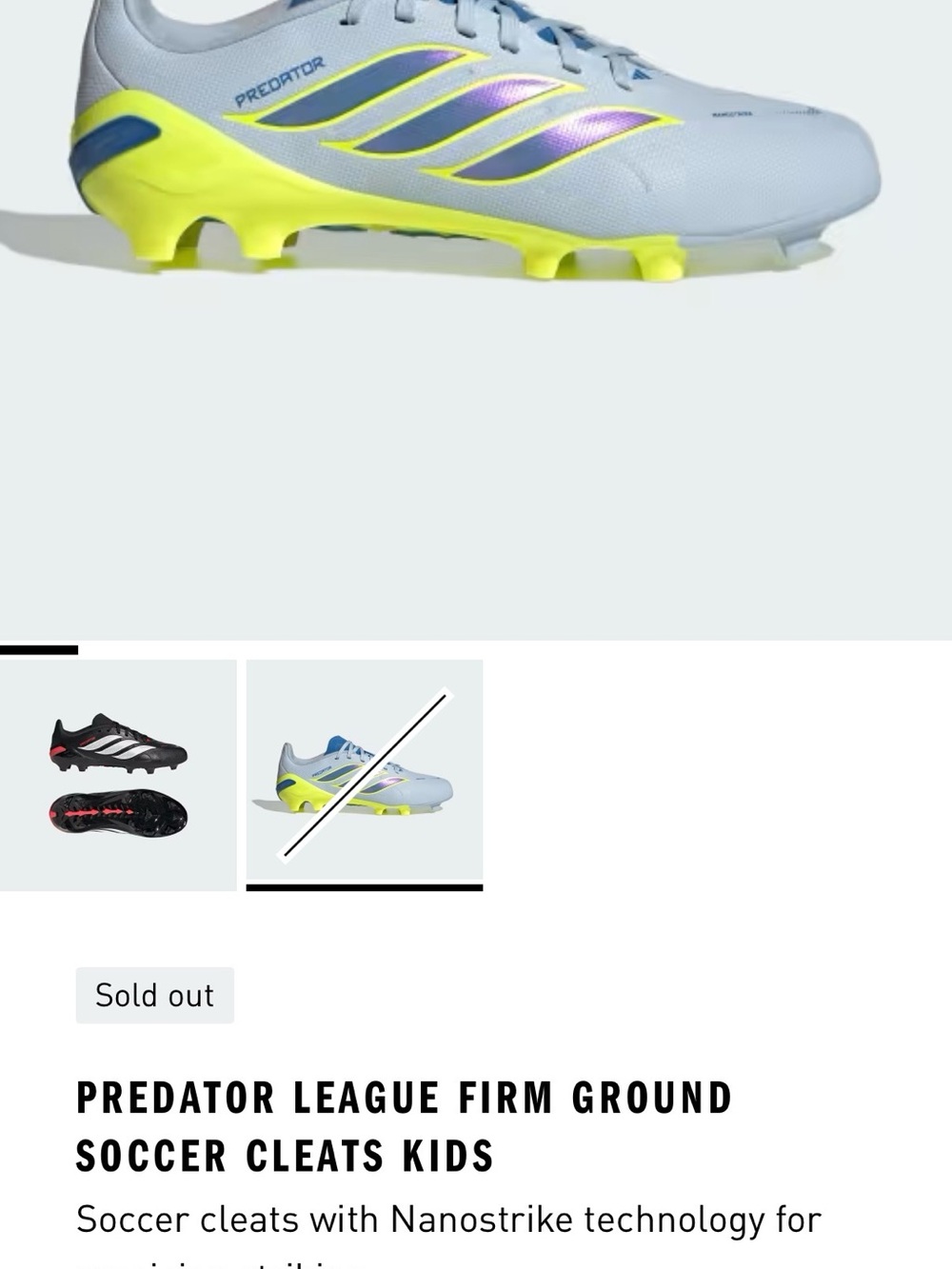 adidas Kids Predator League Soccer Cleats - Light Blue & Neon Yellow